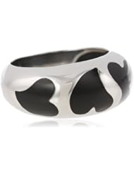 Womens Stainless Steel Black Enamel Heart Band Ring