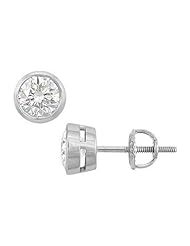 14K White Gold Bezel-Set Round Diamond Stud Earrings 1.50 CT. TW.