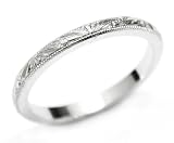 Hand Engraved Platinum Wedding Band or Stack Ring, Ring Size 4.75