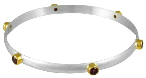 22k Gold Overlay Sterling Silver Garnet Bangle Bracelet by Michou