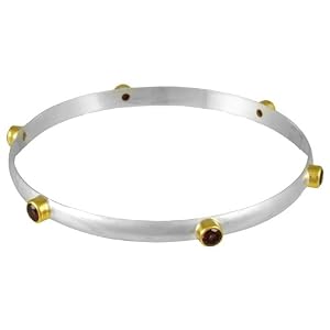 22k Gold Overlay Sterling Silver Garnet Bangle Bracelet by Michou by