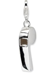Sterling Silver 3 D Polished Whistle with Lobster Clasp Charm