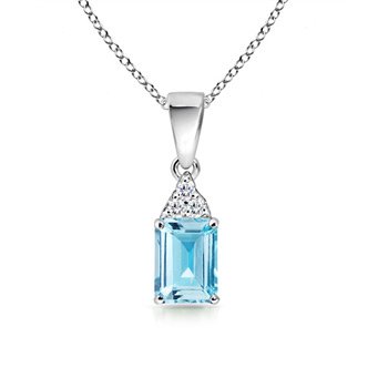 Emerald Cut Aquamarine and Diamond Pendant in 14K White Gold