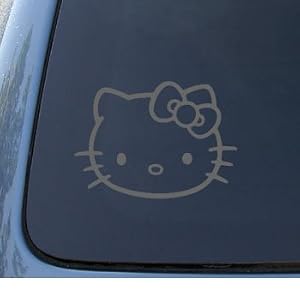 HELLO KITTY - Cat Feline - Car, Truck, Notebook, Vinyl Decal Sticker #1093 | Vinyl Color: Silver