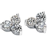 14K White Gold Created Moissanite 3 Stone Earring