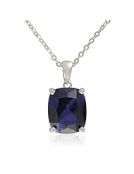 Sterling Silver Cushion-Cut Created Blue Sapphire Pendant Necklace, 18.5"