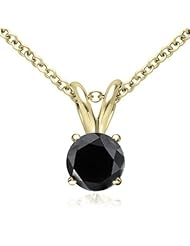 0.25 CT Round Black Diamond Solitaire Pendant in 14K Yellow Gold