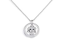 Sterling Silver Cubic Zirconia "Statements" Cross Charm w/ Circle "Faith" Pendant by Crislu, 16"-18"