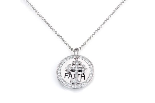 Sterling Silver Cubic Zirconia Statements Cross Charm w/ Circle Faith Pendant by Crislu, 16-18