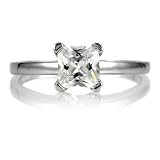 Annie's Promise Ring - 1 CT Princess Cut CZ - 925 Sterling Silver, Rhodium Electroplated, 1 Carat