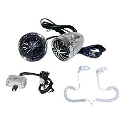 Pyle Super Motorcycle/ATV/Snowmobile Mount Amplifier Package - PLMCA30 400W Amplifier w/Dual handle-bar Mount Weatherproof speakers w/MP3/Ipod Input + PWPE10W Waterproof Marine Headphones Earbuds compatible w/ MP3 players & iPods (White Color).