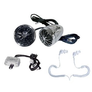 Pyle Super Motorcycle/ATV/Snowmobile Mount Amplifier Package – PLMCA30 400W Amplifier w/Dual handle-bar Mount Weatherproof speakers w/MP3/Ipod Input + PWPE10W Waterproof Marine Headphones Earbuds compatible w/ MP3 players & iPods (White Color).