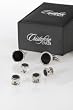 Cufflinks and Studs - Black Circular Onyx with Feather Cut Edge