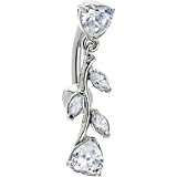 Top Drop Clear Heart Vine Cubic Zirconia Belly Ring