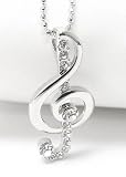 Beautiful Musical Treble Clef Charm Necklace with Ice Crystals Silver Tone
