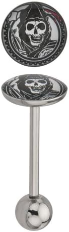 316L Surgical Steel Offically Licensed Sons of Anarchy Flat Head Grim Reaper Gunsickle Logo Barbell Tongue Ring