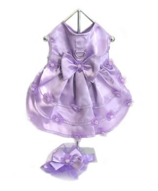 Lavender Satin Ruffled Bridesmaid Dog Dress w/ Leash, XS