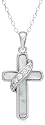 Sterling Silver Mother of Pearl Cross w/ Cubic Zirconia Pendant, 18"