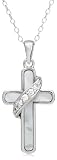 Sterling Silver Mother of Pearl Cross w/ Cubic Zirconia Pendant, 18