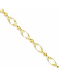 14K Gold Diamond Cut Oval Links with Beads Bracelet 7.25 Inches