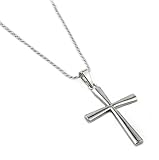 2 Inches Large Plain Sterling Silver Cross Pendant with 24 Inch Sterling Silver 1.5mm Rope Chain