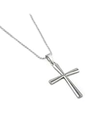 2 Inches Large Plain Sterling Silver Cross Pendant with 24 Inch Sterling Silver 1.5mm Rope Chain