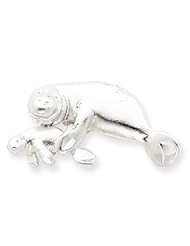 Genuine .925 Sterling Silver Manatee with Baby Charm. 100% Satisfaction Guaranteed.