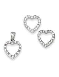 Genuine IceCarats Designer Jewelry Gift Sterling Silver Cz Heart Pendant & Earring Set