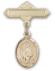 Gold Filled Baby Badge with St. Amelia Charm and Polished Badge Pin