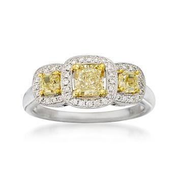 1.15ct t.w. Yellow, White Diamond 3-Stone Ring In Gold. Size 7