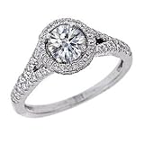 14k White Gold Halo Set Natural Round Diamond Engagement Ring Split Shank Design (1 1/4 Carats, VS-1 Clarity, F Color)