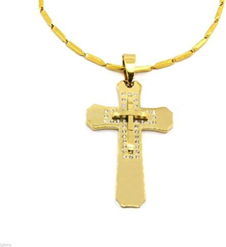 POPLife Men 24" Golden Stainless Steel 3Mm Box Chain Necklace Cross Pendant G2