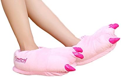 Onomii Tiger Plush Slippers Paw [ Blue / Pink ] Dinosaur Animal Winter Kids / Woman (Pink)
