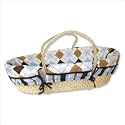 Moses Basket Set: Prep School Blue. Chocolate Moses Basket (Mbc), Blue Mattress Cover (Mbmc-Bl), Prep School Blue Moses Basket Bumper (Mbb-Psb)
