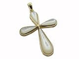 White Mother Of Pearl Drop Cross, 14k Gold
