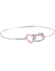 Hello Kitty Girls Silhouette Sterling Silver Silhouette Heart Rose Gold Bow Bangle Bracelet, 7"