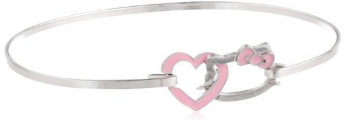Cheap Girls Jewelry Hello Kitty Girls Silhouette Sterling Silver Silhouette Heart Rose Gold Bow Bangle Bracelet, 7" For Sale