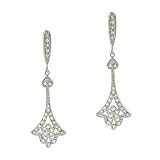Antique Sterling Silver .925 simulated Diamond cz Flower Bar Dangle Drop Earrings