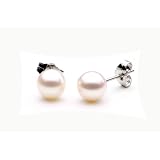 Freshwater Cultured Pearl Earrings 6.5-7mm White Pearls with Silver Mount