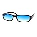 Black Small Rectangular Sunglasses Classic Narrow Blue Lens