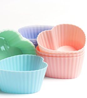 SafeGadgets 12 pack Nonstick Silicone Heart Cupcake Liners 4 colors Muffin Baking Cups Bakeware Sets