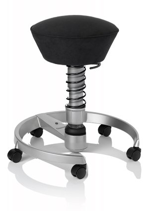 SWOPPER STANDARD 3D-Aktiv-Bürostuhl Hocker Sitzpolster Normal, Farbe schwarz, Federfarbe schwarz, Basis Titan, Fussring mit Rollen nach DIN EN 12529, Feder MEDIUM (SWOPS10TR)