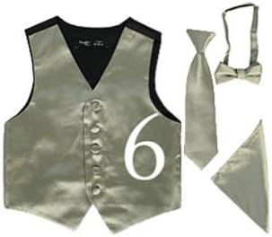 Fougerkids 4 Piece Boys Sage/black Poly Satin Vest Set Size 8
