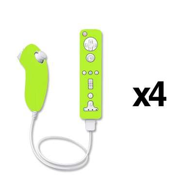 4 Pack of Neon Green Premium Soft Silicone Gel Skin Cover Cases for Nintendo Wii Remote Controller + Nunchuck [Accessory Export Packaging]