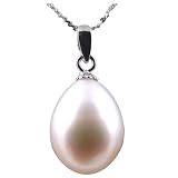 AugustinaJewelry Freshwater Cultured Oval Shape 10-11mm White Pearl Pendant with 18K White Gold, 16" 14K White Gold Chain
