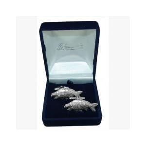 Pewter Mirror Carp Fishing Fisherman Cufflinks Gift, Wedding, Best Man, Usher