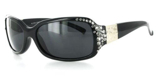 Sunburst PL7372 Polarized Designer Sunglasses Protect Your Eyes From Harmful Glare and are Inlaid with Austrian Crystals and Pebble Temple Decoration for Fashion- and Safety-Conscious Women