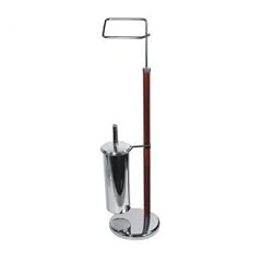 WC St�nder Toilettenb�rste mit Papierrollenhalter Edelstahl Holz