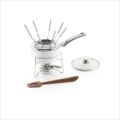 BERNDES 078987 Geschenkbox Sweet Chocolate Aluguss Fondue-Set mit wei&szlig;er Keramikversiegelung, mit einem Thermo Choc L&ouml;ffel