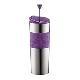 Bodum Stainless Steel 16-Ounce Vacuum Travel Press Coffee Maker with Purple Silicone Grip